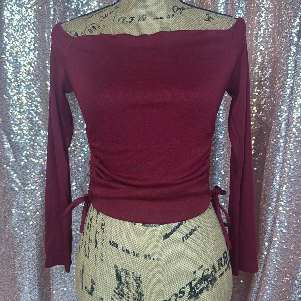 Burgundy Off Shoulder Long Sleeve Top